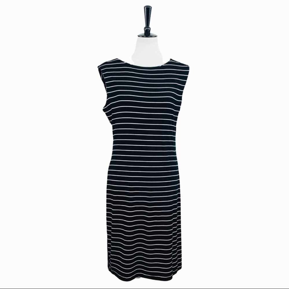 Calvin Klein Women's Black White Stripe Tee Shirt Sleeveless Dress Size 14